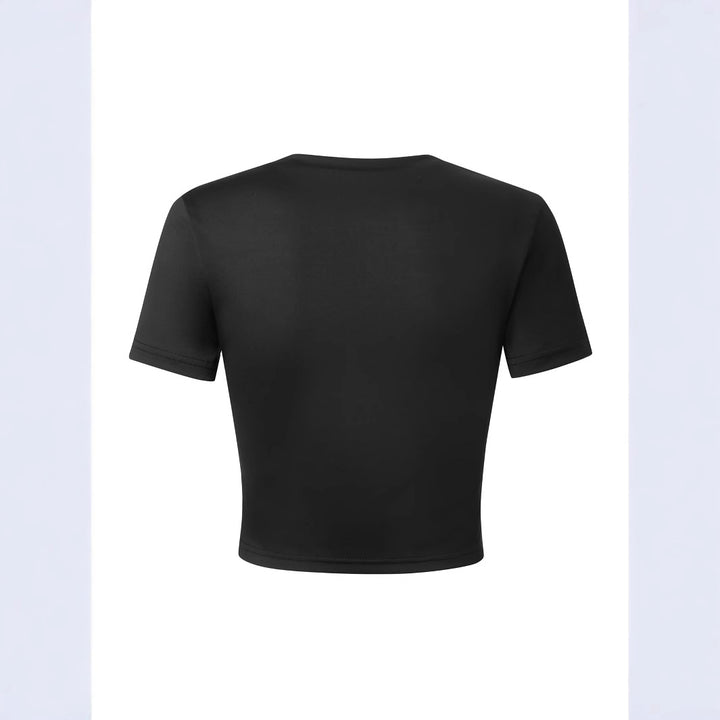 Damen Figurbetontes Crop-T-Shirt mit statement Schriftzug Drune