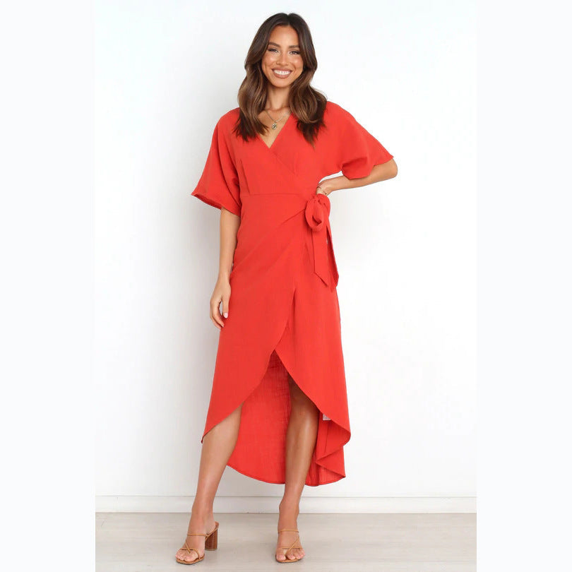 Damen Wickelkleid mit elegantem V-Ausschnitt und modischem Taillengürtel Drune