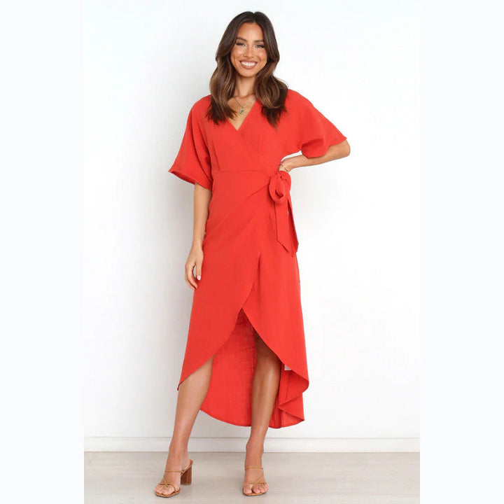 Damen Wickelkleid mit elegantem V-Ausschnitt und modischem Taillengürtel Drune