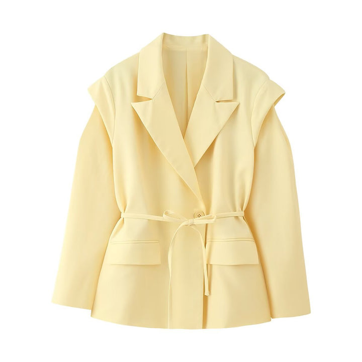 Damen Blazer mit Cut-Out‑Schultern, Taillengürtel und Pattentaschen Drune