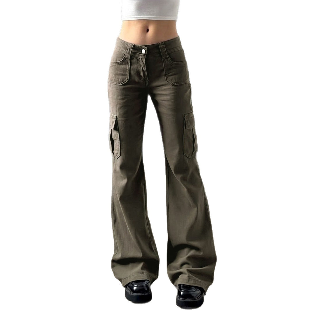 Damen Cargo-Flares mit hoher Taille, Klappentaschen und weitem Schlag Drune