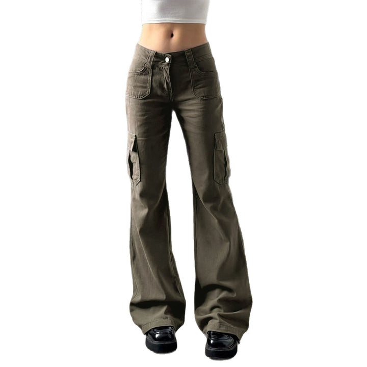 Damen Cargo-Flares mit hoher Taille, Klappentaschen und weitem Schlag Drune