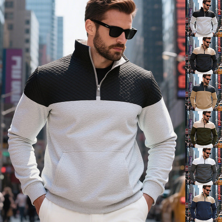 Herren nan gesteppter Halbzip-Sweatpullover mit Kängurutasche und Stehkragen Drune