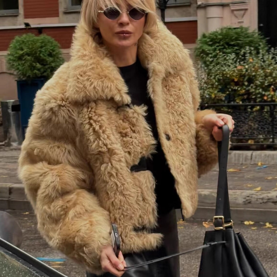 Damen kuschelige Teddyjacke mit stilvollem Knopfverschluss Drune
