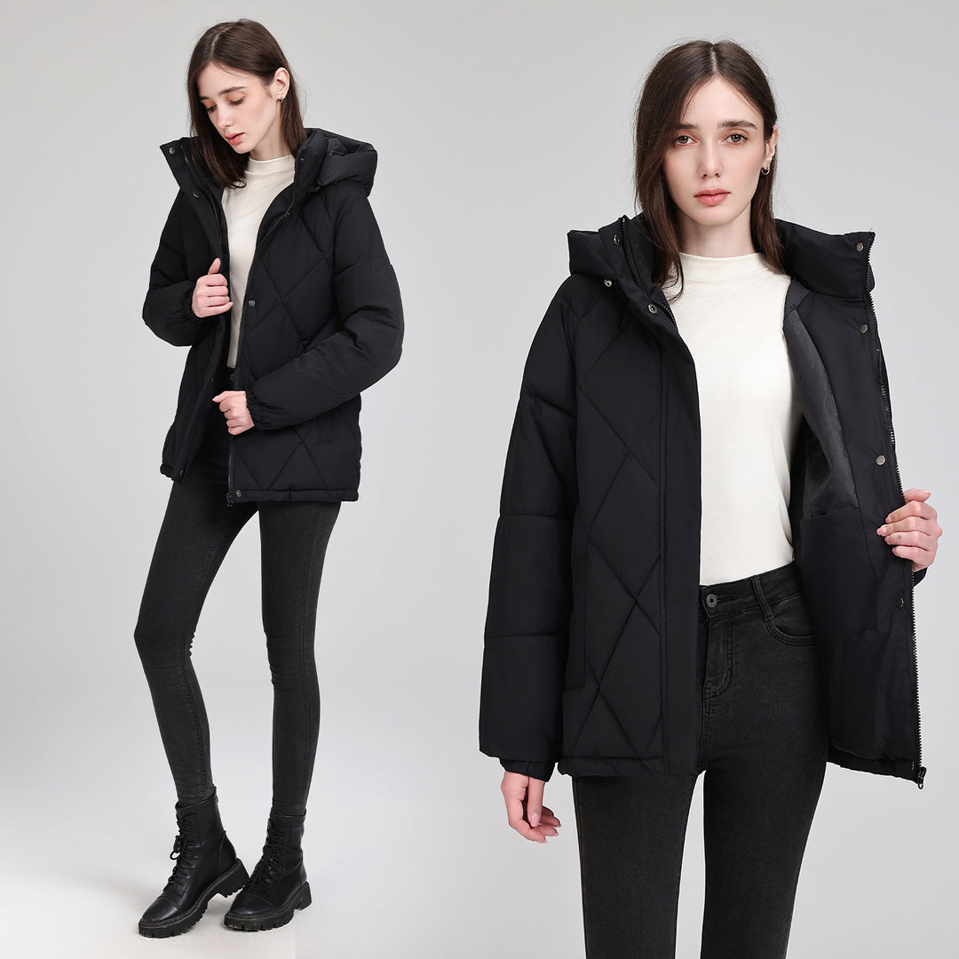Damen Taillierter Steppparka mit Kapuze und Bindegürtel Drune