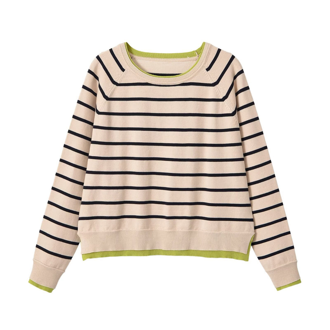Damen Feinstrick-Pullover mit Lagenoptik, Rundhalsausschnitt und Raglanärmeln Drune