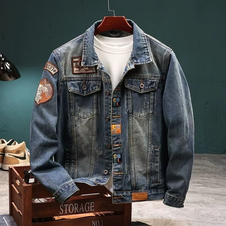 Herren Modische Denimjacke mit gestickten Details Drune