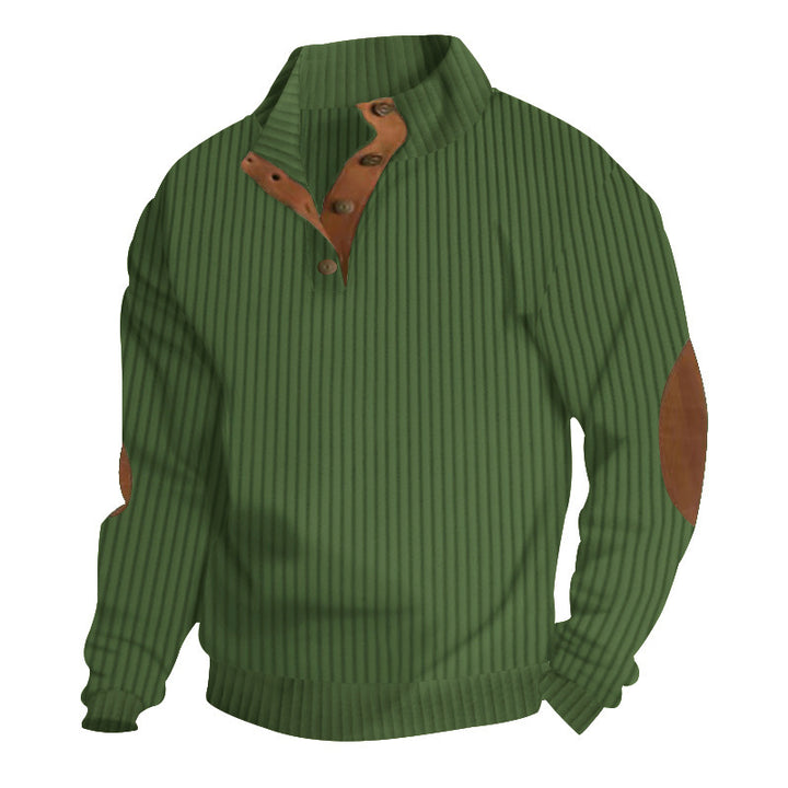 Herren Grobstrick-Troyer mit Zopfmuster, Stehkragen und Leder-Ellbogenpatches Drune