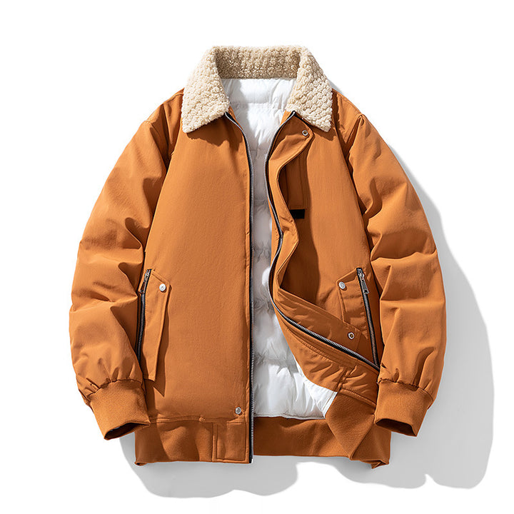 Men's  premium sherpa-collar insulated aviator bomber with storm flap and zippered angled pockets Drune