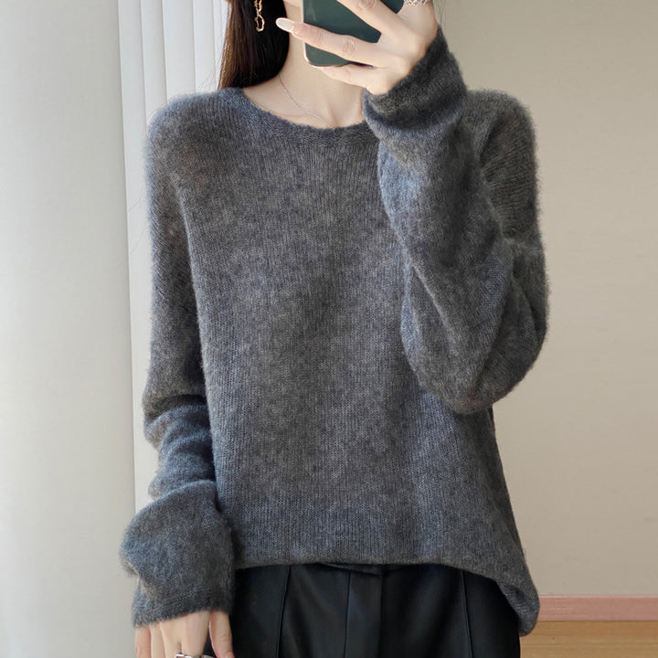 Damen Ultraleichter Mohair‑Look Oversize-Pullover mit U-Boot-Ausschnitt und überschnittener Schulter Drune