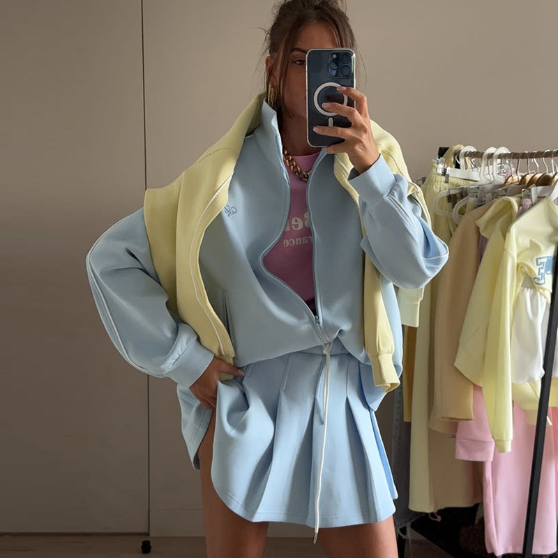 Damen trendige Sport-Loungewear mit komfortablem Oversize-Jacke und Mini-Skirt Drune