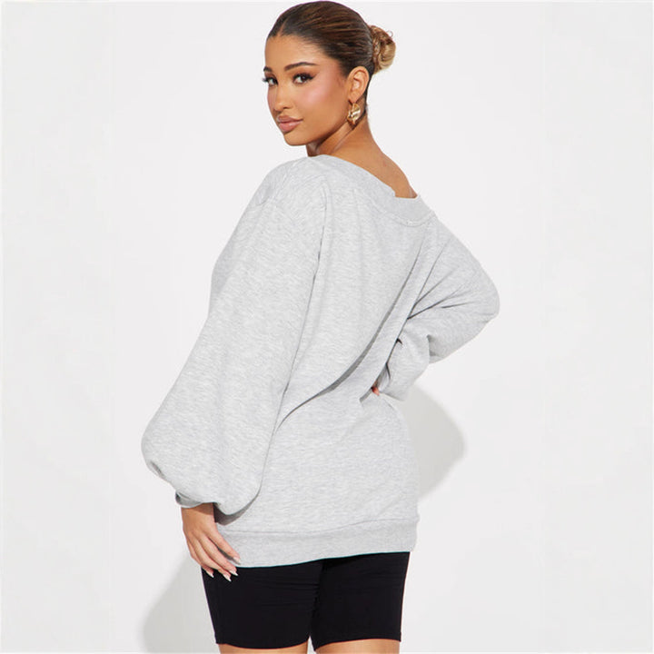 Damen oversized Sweatshirt mit asymmetrischem Ausschnitt und ballonförmigen Ärmeln Drune