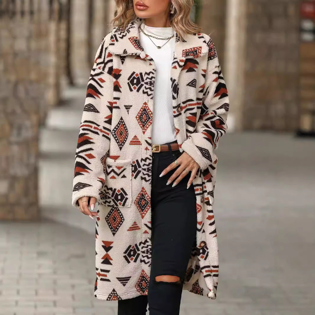 Damen modische Teddyjacke mit einzigartigem geometrischem Muster Drune