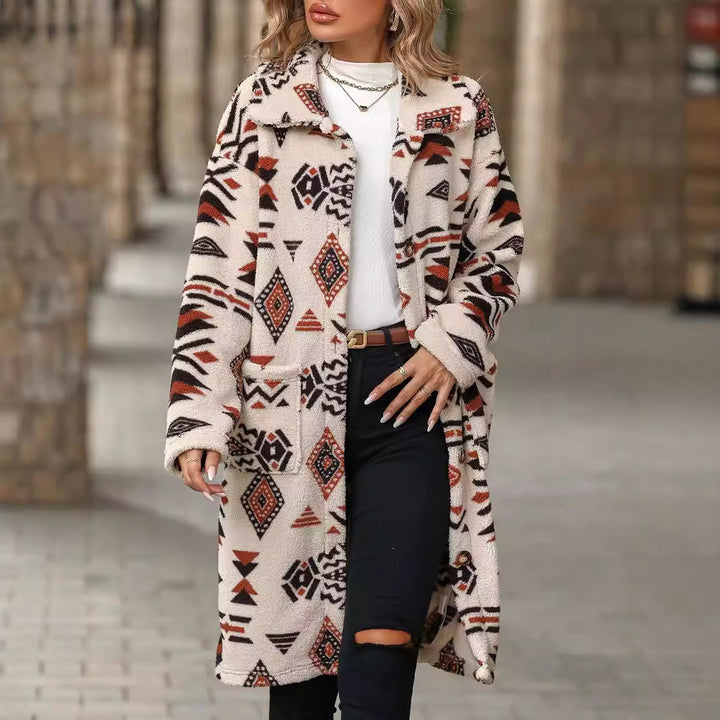 Damen modische Teddyjacke mit einzigartigem geometrischem Muster Drune