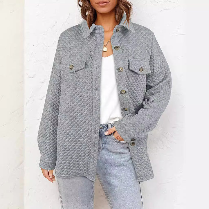 Damen lässige Steppjacke mit praktischen Taschen und modischen Knöpfen Drune