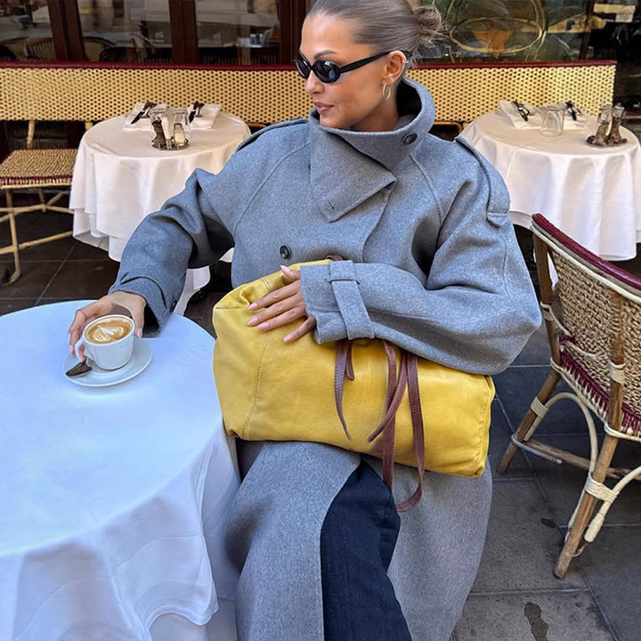 Damen Oversize Mantel aus Wollmix mit hohem Stehkragen und asymmetrischer Knopfleiste Drune