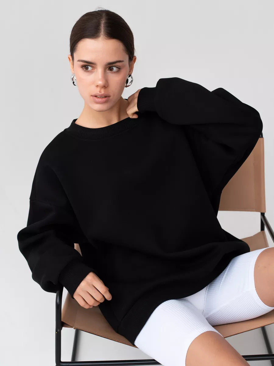 Damen oversized Sweatshirt mit Rundhalsausschnitt, French-Terry Innenfutter und überschnittener Schulter Drune