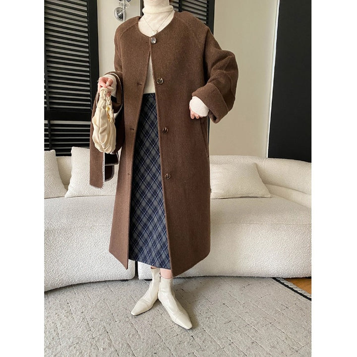 Damen eleganter Oversized-Mantel mit asymmetrischem Kragen und seitlichen Schlitzen Drune