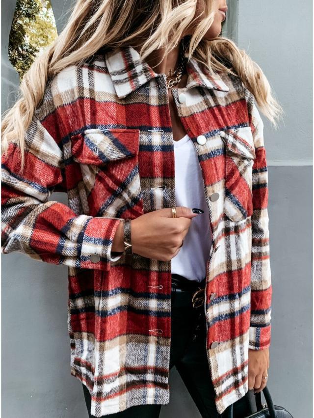 Damen Overshirtjacke aus weichem Karostoff mit praktischen Brusttaschen Drune