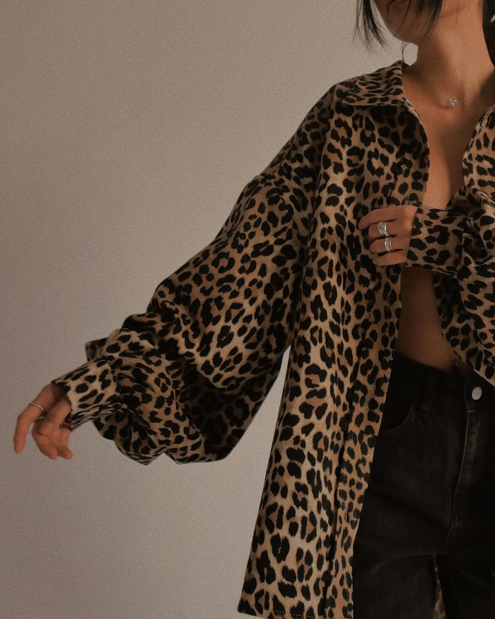 Damen Oversized Hemdbluse im Leo-Muster Drune