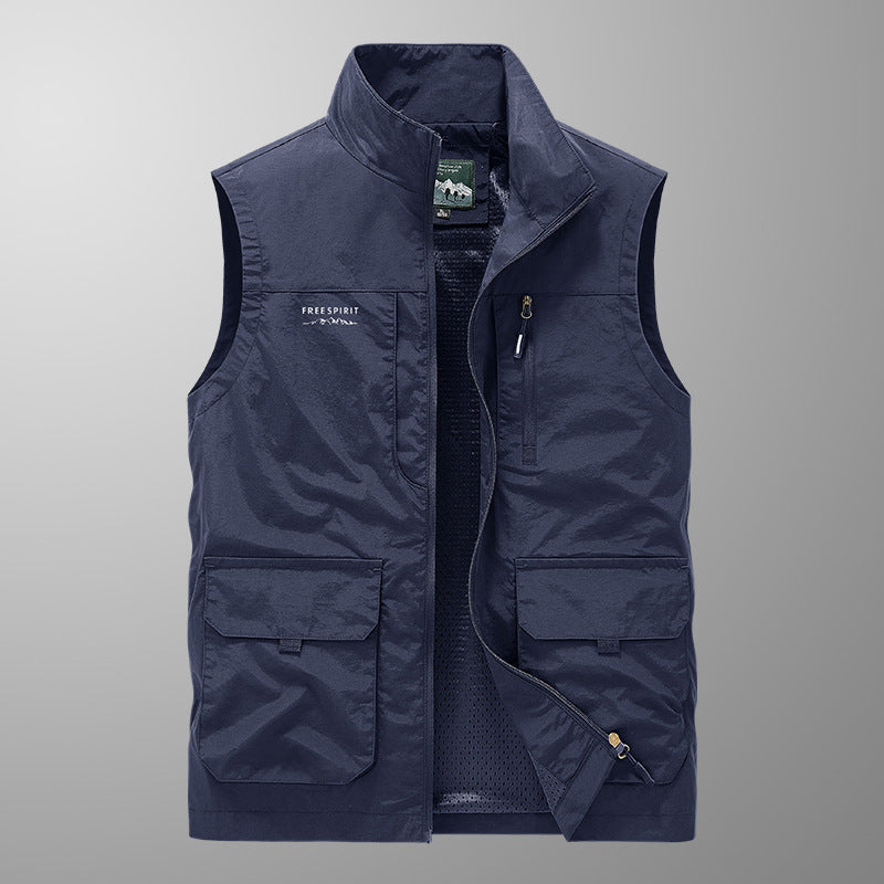 Herren Multifunktionale Utility-Weste mit Stehkragen und Mehrfachtaschen Drune