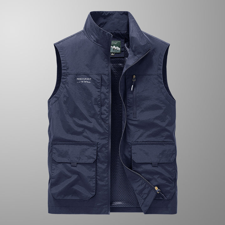 Herren Multifunktionale Utility-Weste mit Stehkragen und Mehrfachtaschen Drune