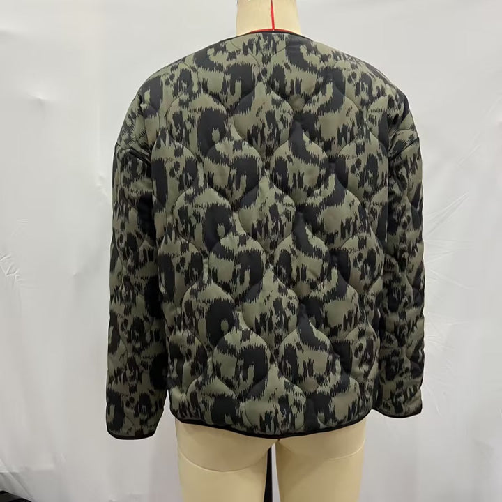 Damen nan gesteppte Ikat-Print Steppjacke mit Rundhalsausschnitt, kontrastpaspel und aufgesetzten Taschen Drune