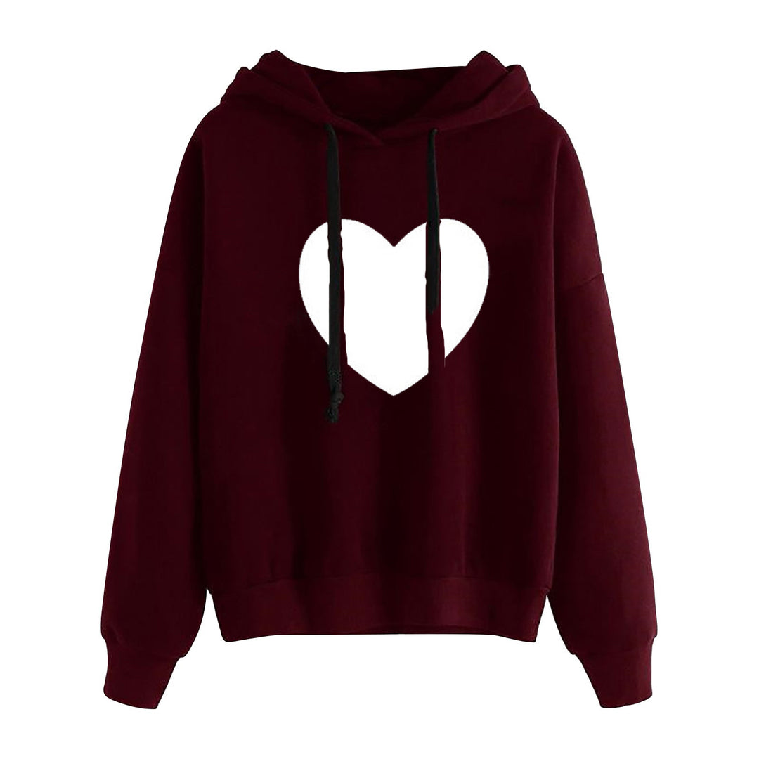Damen nan leichter Oversize Kapuzenpullover mit Herz‑EKG‑Motiv, langen Kordeln und elastischem Bund Drune