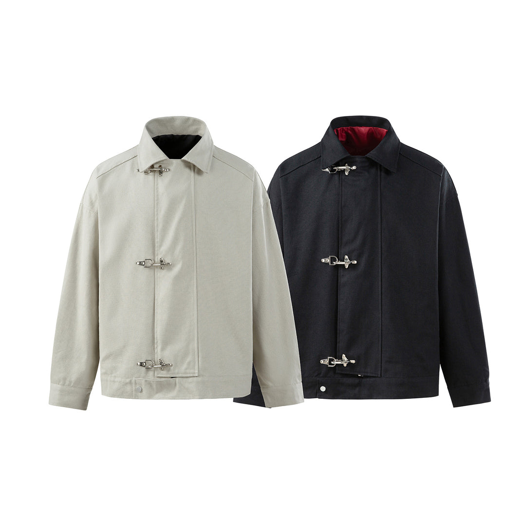Herren Oversize Canvas-Jacke mit markanten Metallhakenverschlüssen Drune