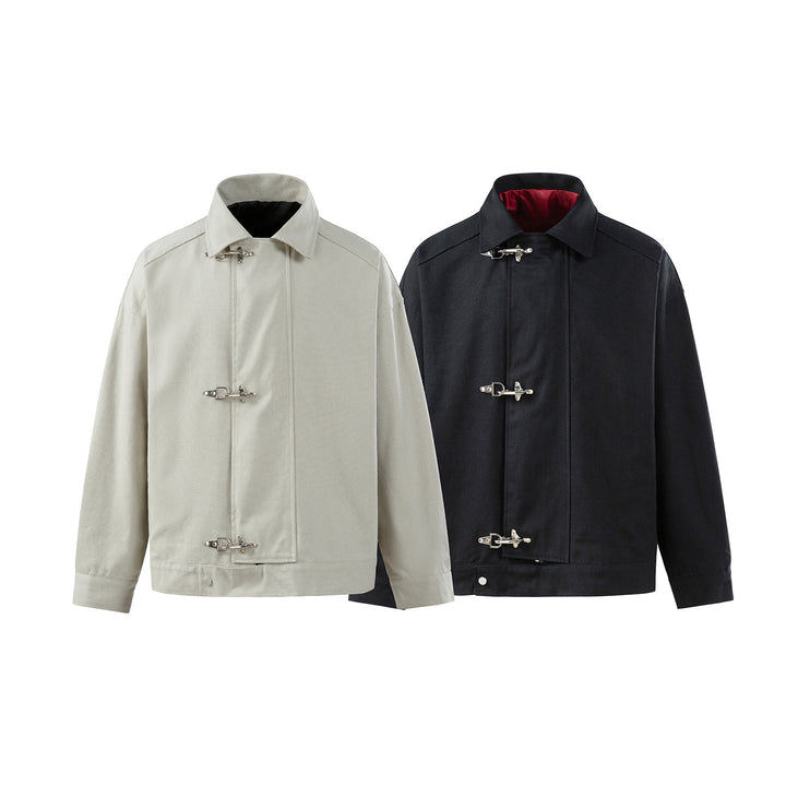 Herren Oversize Canvas-Jacke mit markanten Metallhakenverschlüssen Drune