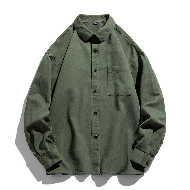 Herren Lockeres Overshirt-Hemd aus Baumwollmix mit Brusttasche und überschnittener Schulter Drune