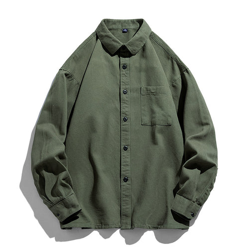 Herren Lockeres Overshirt-Hemd aus Baumwollmix mit Brusttasche und überschnittener Schulter Drune