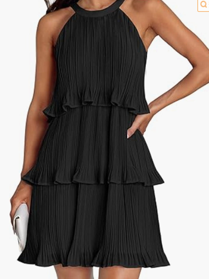Damen Kleid mit schwingendem Faltenrock und Spitzenrüsche Drune