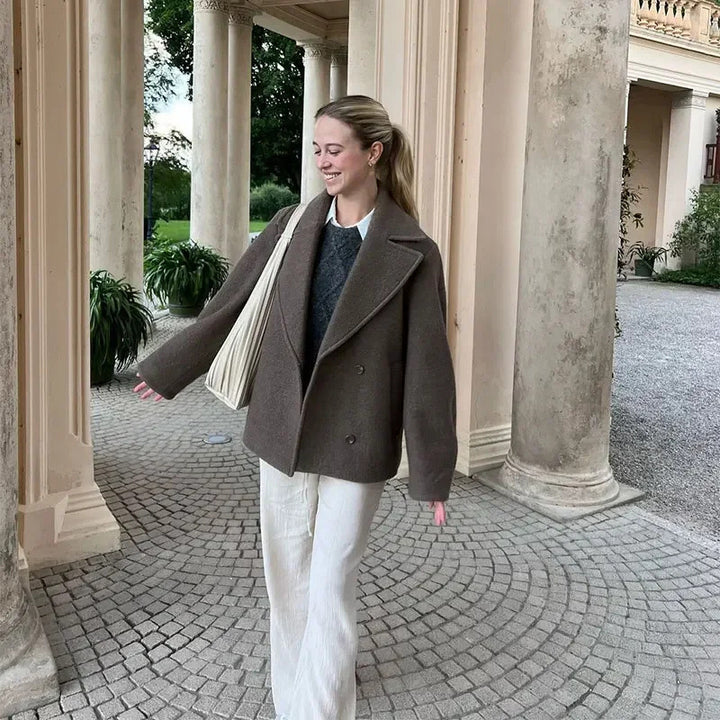 Damen 600+ kurzer oversized Wollmix‑Mantel mit weitem Schnitt und Reverskragen Drune