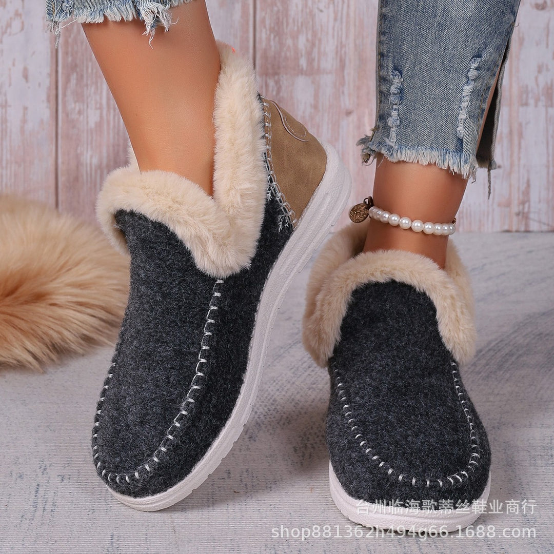 Damen Gefütterte Kurzstiefel-Hausschuhe mit Faux-Fellkragen und rutschfester Gummisohle Drune