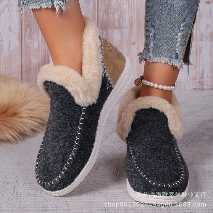 Damen Gefütterte Kurzstiefel-Hausschuhe mit Faux-Fellkragen und rutschfester Gummisohle Drune