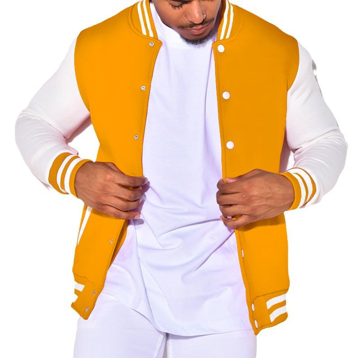 Herren nan Retro-Sport-Bomberjacke mit Druckknopfleiste, Kontrastärmeln und Rippbündchen Drune