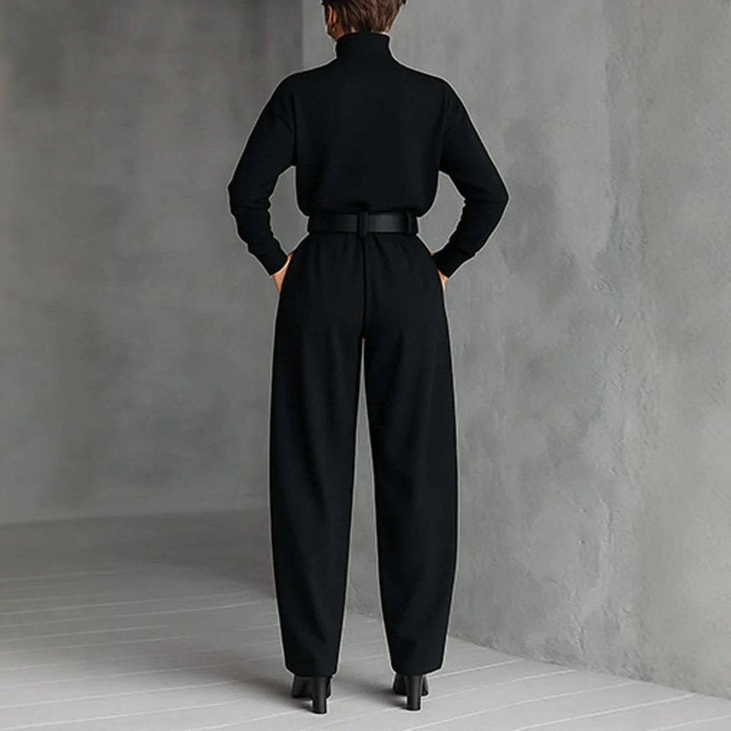 Damen Utility-Jumpsuit mit hohem Kragen und Taillengürtel Drune