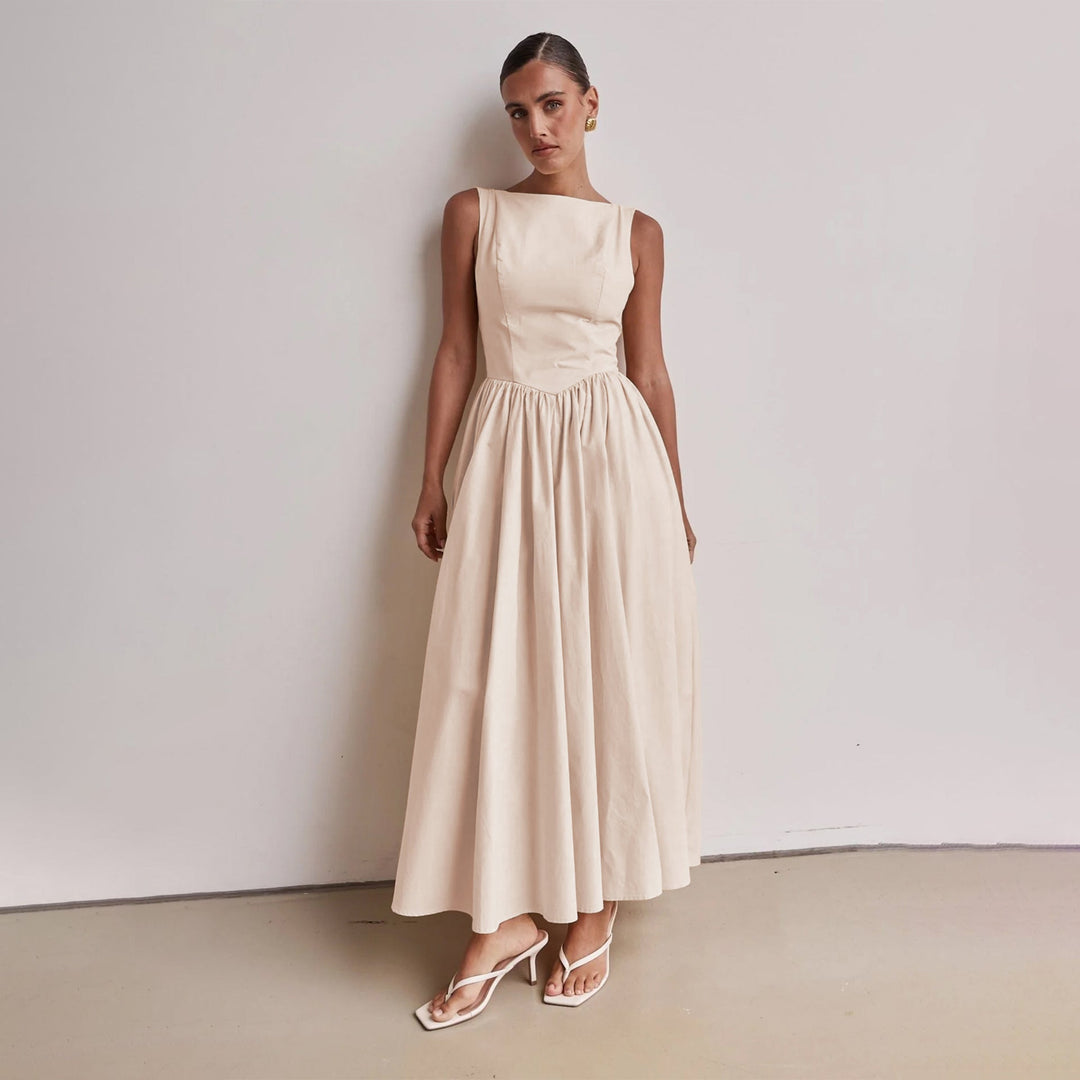Damen Elegantes Maxi-Kleid mit breitem Rockansatz und taillierter Passform Drune
