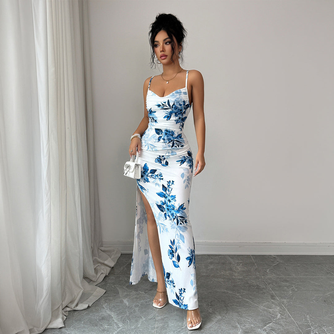 Damen Maxi-Kleid mit seitlichem Schlitz und blumigem Design Drune
