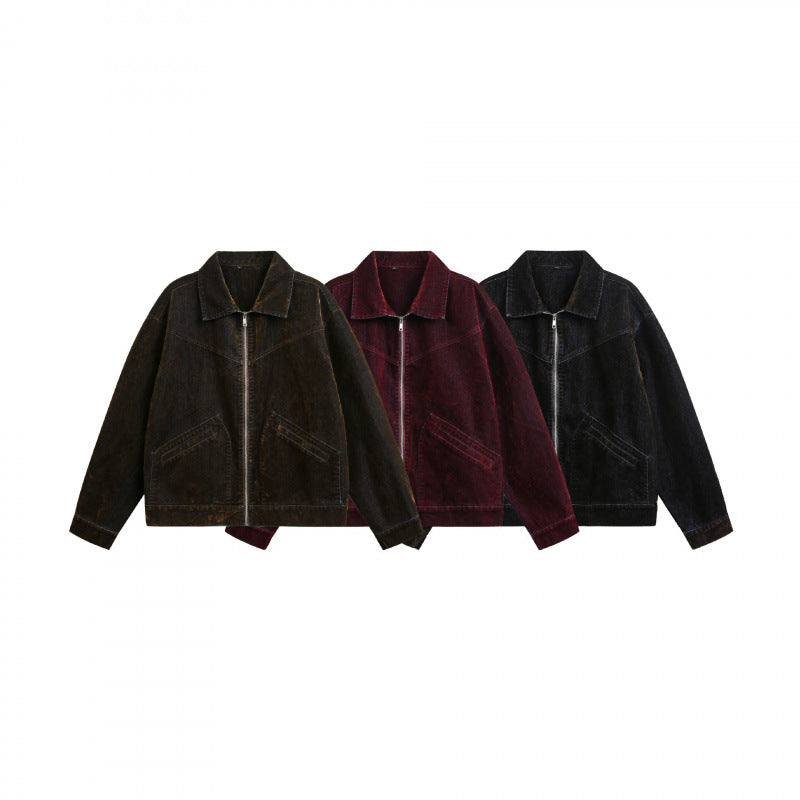 Herren Kastige Cord-Blousonjacke mit Metallreißverschluss, Hemdkragen und schrägen Eingrifftaschen Drune