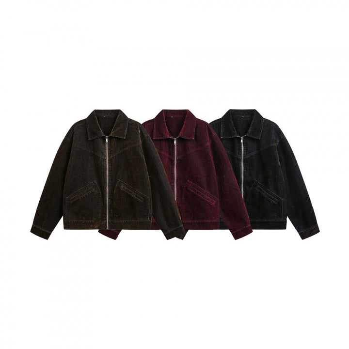 Herren Kastige Cord-Blousonjacke mit Metallreißverschluss, Hemdkragen und schrägen Eingrifftaschen Drune