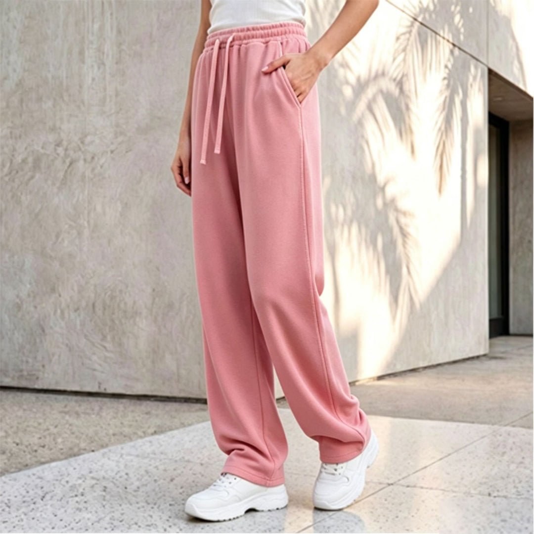 Damen nan weite Loungepalazzo-Hose mit hohem Komfortbund, Kordelzug, seitlichen Eingrifftaschen und dekorativer Seitennaht Drune