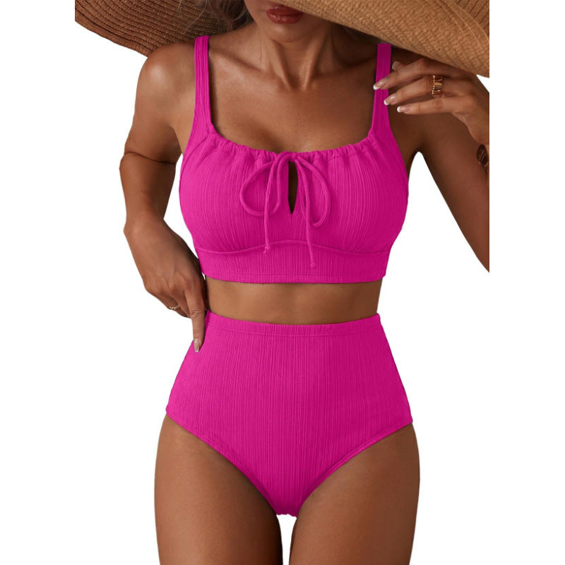 Damen Hochgeschnittener Bikini mit gerafftem Oberteil Drune