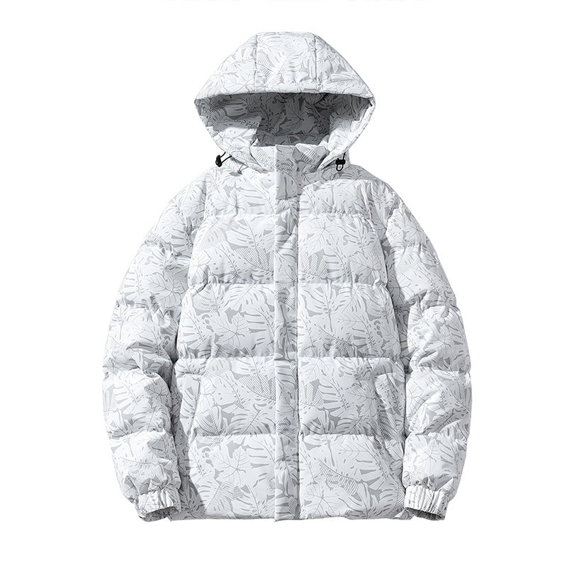Herren gesteppte Daunenoptik-Kapuzenjacke mit botanischem Allover-Print, windabweisender Außenhülle und thermischer Synthetikfüllung Drune