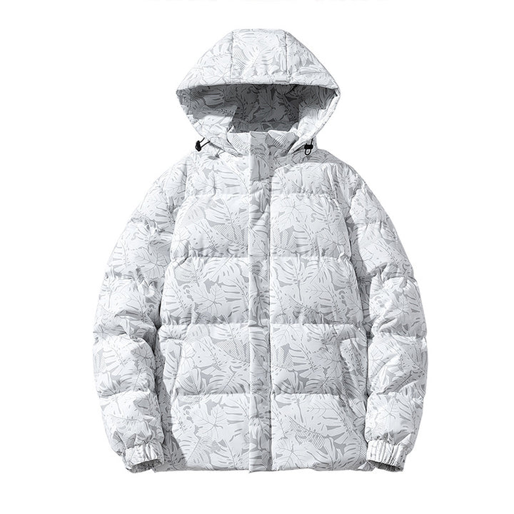 Herren gesteppte Daunenoptik-Kapuzenjacke mit botanischem Allover-Print, windabweisender Außenhülle und thermischer Synthetikfüllung Drune