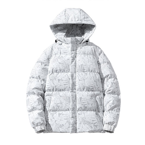 Herren gesteppte Daunenoptik-Kapuzenjacke mit botanischem Allover-Print, windabweisender Außenhülle und thermischer Synthetikfüllung Drune