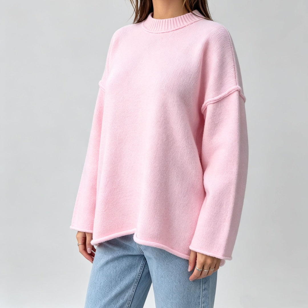 Damen Oversize-Boxy-Pullover mit kurzem Stehkragen und dekorativer Kantennaht Drune