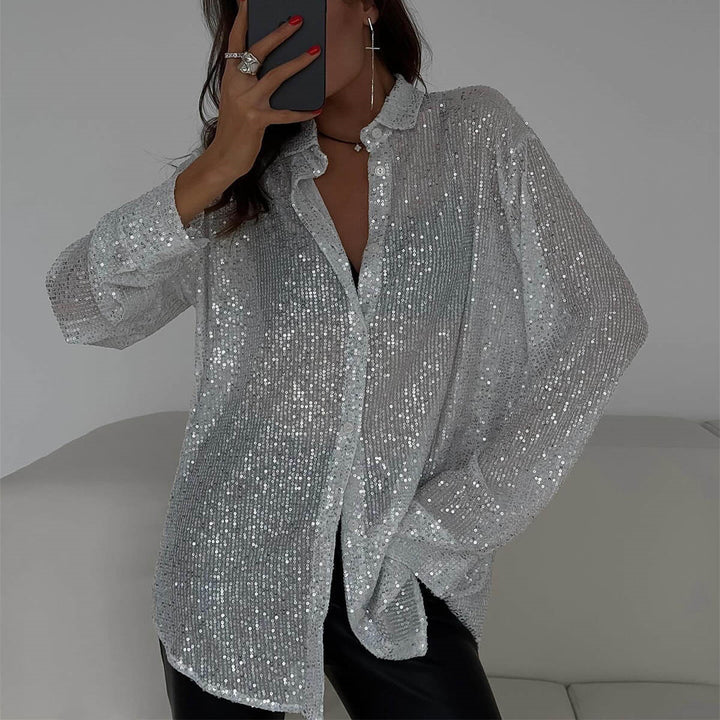 Damen Glitzernde Übergröße Bluse Drune