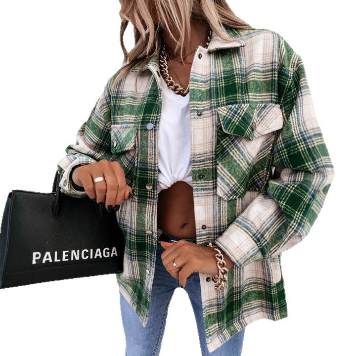 Damen Karierte Overshirtjacke mit lässigem Schnitt und praktischen Taschen Drune